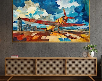 Vintage Airplane Canvas, Retro Plane Art, Aviation Wall Art, Colorful Sky Canvas, Wall Art Canvas Design, Ready To Hang Decoration