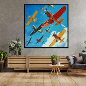 Vintage Airplanes Canvas Art, Colorful Planes Wall Print, Aviation Decor, Wall Art Canvas Design, Ready to Hang Decoration