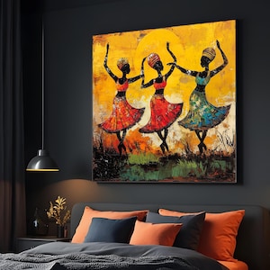 African Dancers Canvas, Vibrant Dance Wall Art, Tribal Art, Colorful Silhouette Print, Wall Art Canvas Design, Ready to Hang Decoration