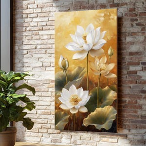 Golden Lotus Canvas, Elegant Floral Wall Art, Lotus Flower Print, NatureInspired Decor, Wall Art Canvas Design, Ready to Hang Decoration