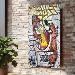 Graffiti Beast Canvas, Cartoon Wall Art, Wild Animal Spray Paint, Street Art Poster, Wall Art Canvas Design, Gotowa do powieszenia dekoracja