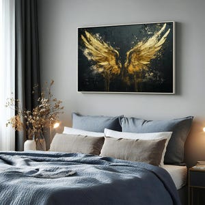 Golden Angel Wings Canvas, Metallic Wings Wall Art, Elegant Abstract Design, Wall Art Canvas, Contemporary Decor, Ready To Hang Decoration