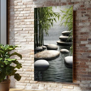 Zen Bamboo Stones Canvas, Tranquil Nature Wall Art, Water  Rock Print, Calming Decor Canvas Design, Ready to Hang Relaxation Poster