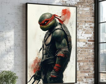 Ninja Turtle Canvas Art, Warrior Turtle Print, Red Masked Hero Wall Art, Canvas Design, Ready to Hang Home Decor, Martial Arts Inspiration