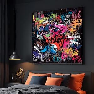 Arte de grafiti vibrante, lienzo de pared urbano abstracto, estilo de arte callejero, póster de grafiti colorido, diseño de lienzo de arte de pared, listo para colgar