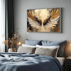 Golden Wings Canvas, Angelic Wings Wall Art, Gold Feather Print, Metallic Wall Art Canvas Design, Ready to Hang Decoration