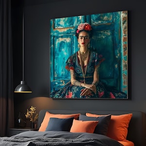 Frida Kahlo-Inspired Portrait, Mexican Folk Art Style, Vibrant Floral and Cultural Canvas, Ready to Hang Artistic Decor