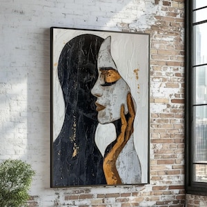 Modern Abstract Couple Canvas, Embrace Silhouette Wall Art, Love Portrait, Contemporary Home Decoration, Romantic Canvas Print