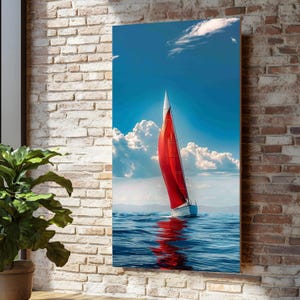 Red Sailboat Canvas, Sea Breeze Canvas Art, Sailing Boat Wall Art, Nautical Poster, Wall Art Canvas Design, Ready To Hang Decoration