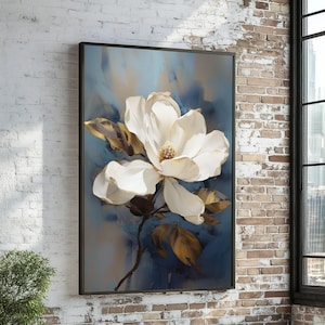 Elegante magnolia canvaskunst, witte bloem muurkunst, bloemenprint, canvas muurkunst canvasontwerp, klaar om op te hangen decoratie, botanisch decor