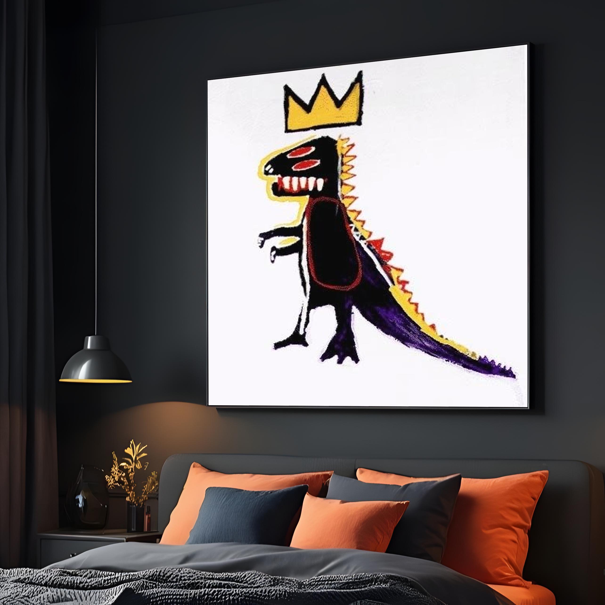 ジャンミッシェル・バスキア　王冠　恐竜　アートパネル　壁掛け　モダンインテリア ジャン＝ミッシェル・バスキア王冠恐竜アートパネル壁掛けモダン