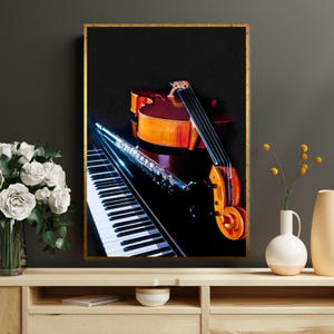 Musical Instruments Canvas, Violin Flute Piano Art, Classical Music Wall Print, Wall Art Canvas Design, Ready To Hang Decoration