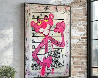 Graffiti Pink Panther Canvas, Urban Art Wall Print, Cartoon Street Art Style, Wall Art Canvas Design, Ready To Hang Decoration