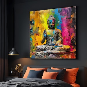 Colorful Buddha Canvas Art, Multicolor Buddha Painting, Buddha Wall Art, Spiritual Canvas Design, Ready To Hang Zen Decoration