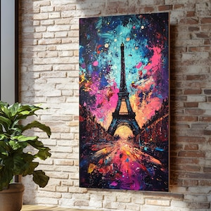 Colorful Eiffel Tower Canvas, Paris Skyline Art, Vibrant Wall Art Design, Modern Canvas Print, Ready To Hang Decoration