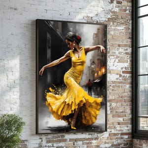 Flamenco Dancer Canvas, Yellow Dress Art, Spanish Dance Wall Art, Wall Art Canvas Design, Elegant Dancer Print, Ready To Hang Decoration