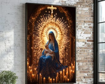 Madonna and Child Canvas, Holy Art Print, Divine Wall Art, Catholic Decor, Religious Canvas Design, Sacred Ready to Hang Decoration
