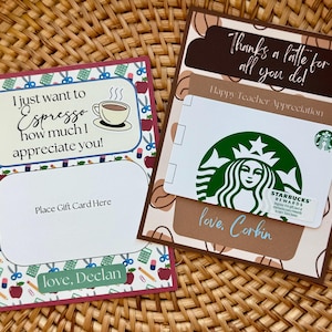 Tarjeta de regalo de café de agradecimiento para profesores, portatarjetas de regalo para profesores, regalo para profesores, gracias por un café con leche, solo quiero un espresso, digital
