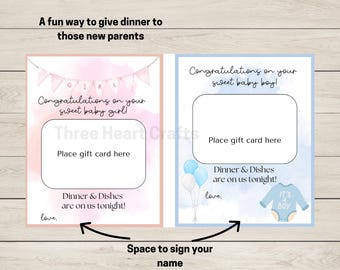 New Baby Gift Card Holder, Dinner On Us (Digital Download)