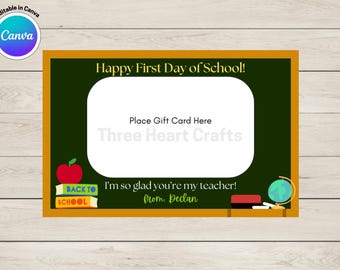 Editable Teacher Gift Card, First Day of School (Digital Download)