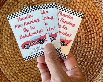 Racecar Birthday Thank You Tags: Cars Party Favor (Digital Download, Editable in Canva)
