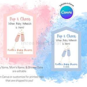 Pop and Cheer When Baby Is Here, Etichetta per Baby Shower, Bomboniera per Baby Shower, Bomboniere per gli Ospiti, Maschio o Femmina, Bottiglia di Champagne, Etichette