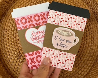 Valentine Coffee Cup Gift Card Holder: Personalized Cardstock Sleeve