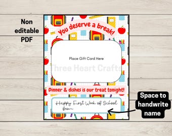 Teacher Gift Card Holder, You Deserve A Break, First Week of School (Digital Download)