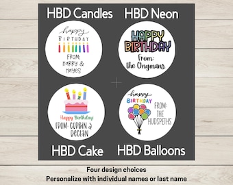 Personalized Happy Birthday Gift Stickers: Glossy Vinyl Circle Tags