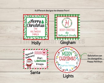 Personalized Christmas Gift Tag Stickers: Family Name Holiday Labels