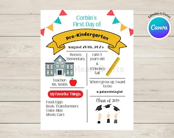 First Day of School Sign: Editable Back to School Photo Prop (Digital Download)