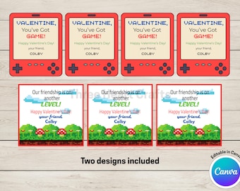 Video Game Valentine Cards, Editable Names, Non-Candy Treat (Digital Download)