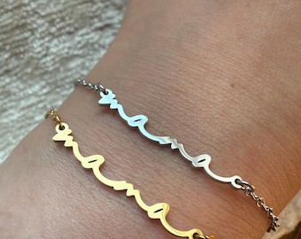 "Mama" stainless steel bracelet - Gold or silver - Mother's Day gift - Adjustable women's bracelet