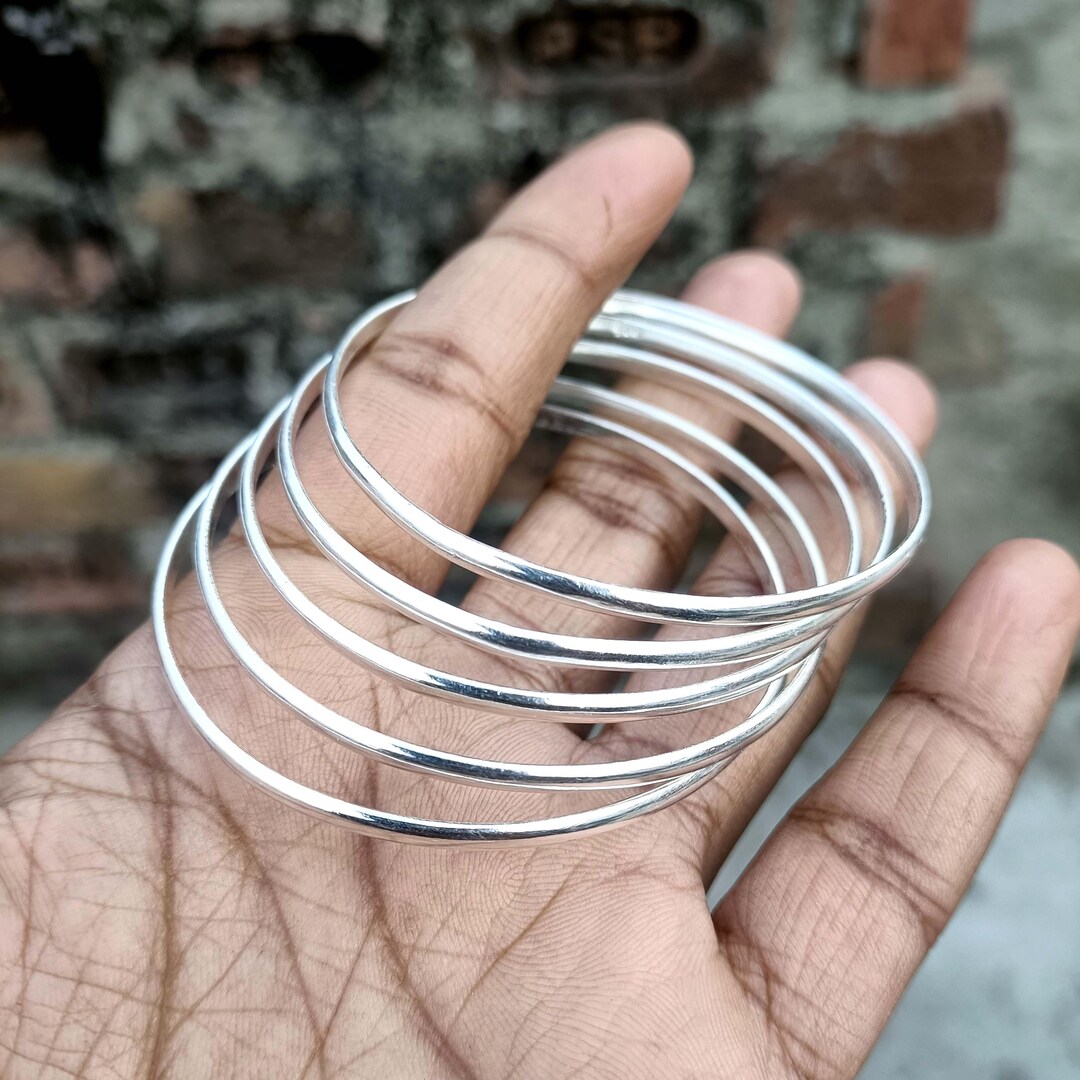 925 Sterling Silver Bangles, Round Wrist Stack, Set of 5 Bangles ...