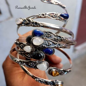 Brazalete de turquesa, brazalete de piedra lunar, brazalete hecho a mano, brazalete de plata esterlina maciza, brazalete para mujer, brazalete de piedras preciosas, brazalete llamativo, regalo para ella