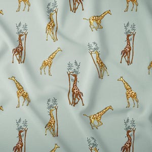 Tessuto stampato a giraffa - Motivo con animali da safari / Mussola, popeline, lino, raso, denim, gabardine, impermeabile per cucire tappezzeria e giacche