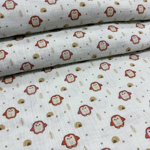 Tessuto con gufo carino – Stampa personalizzata su mussola, popeline, lino, raso, denim, gabardine, tessuto impermeabile e a costine in maglia / Tessuto per neonati e bambini tagliato su misura