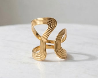 Creative S Shaped Double Layer Ring Open Minimalist Metal Statement Waterproof Jewelry Gift