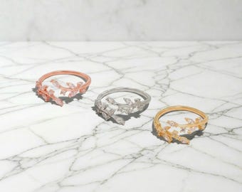 Nature Leaf Branch Open Ring Women Dainty Minimalist Jewelry Adjustable Gift for Her