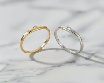 Gold Plated Sterling Silver Zircon Ring: Minimalist Dainty Band