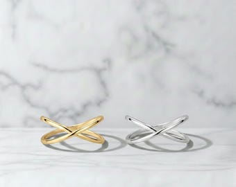 Gold Plated Sterling Silver X Ring: Minimalist Crisscross Promise Jewelry