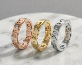 Roman Numeral CZ Ring: 316L Stainless Steel Wedding Band
