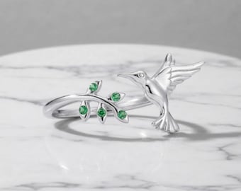 Adjustable Silver Hummingbird Ring – Dainty Bird, Minimalist Stacking Jewelry