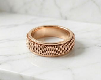 Unisex Stainless Steel Rotatable Mesh Ring Retro Style Anti Stress Chain Fashion Ring