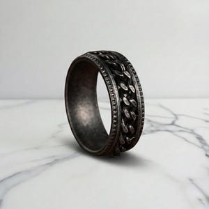 Anillo giratorio de cadena cubana vintage: banda de acero inoxidable para aliviar la ansiedad