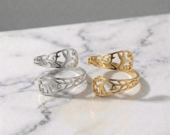 Gold Hummingbird Ring: Stainless Steel Filigree, Adjustable Bird Jewelry