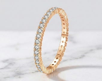 14K Gold Plated Emerald Eternity Band: Sterling Silver CZ Ring