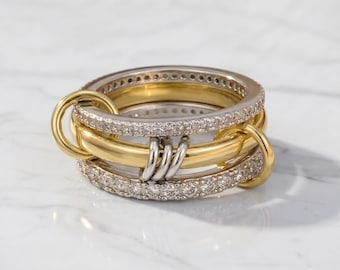 Multi Link Stackable Ring Stainless Steel Statement Jewelry Women Cubic Zirconia Ring