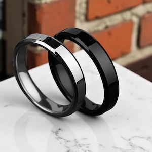 Black Stainless Steel Ring - 4mm Unisex Minimalist Band