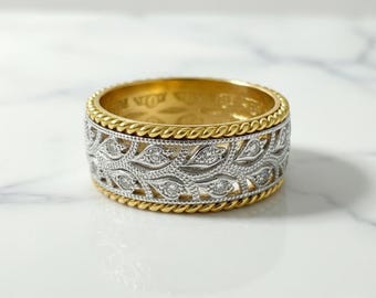 Two-Tone Leaf Ring: Sparkling Engagement Wedding Jewelry